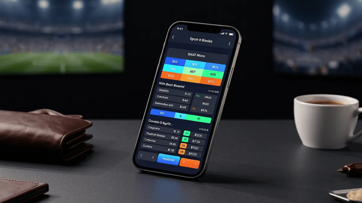 Modern smartphone displaying a betting app interface on a professional desk with premium accessories