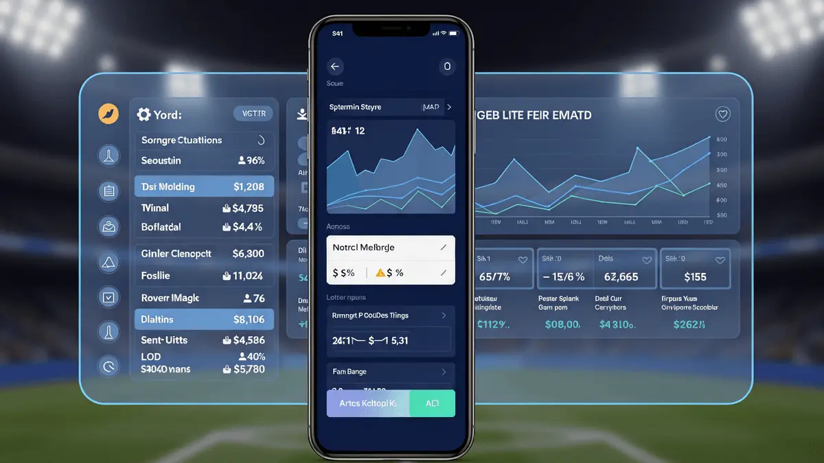 Digital sports betting platform interface with football statistics and live odds on smartphone