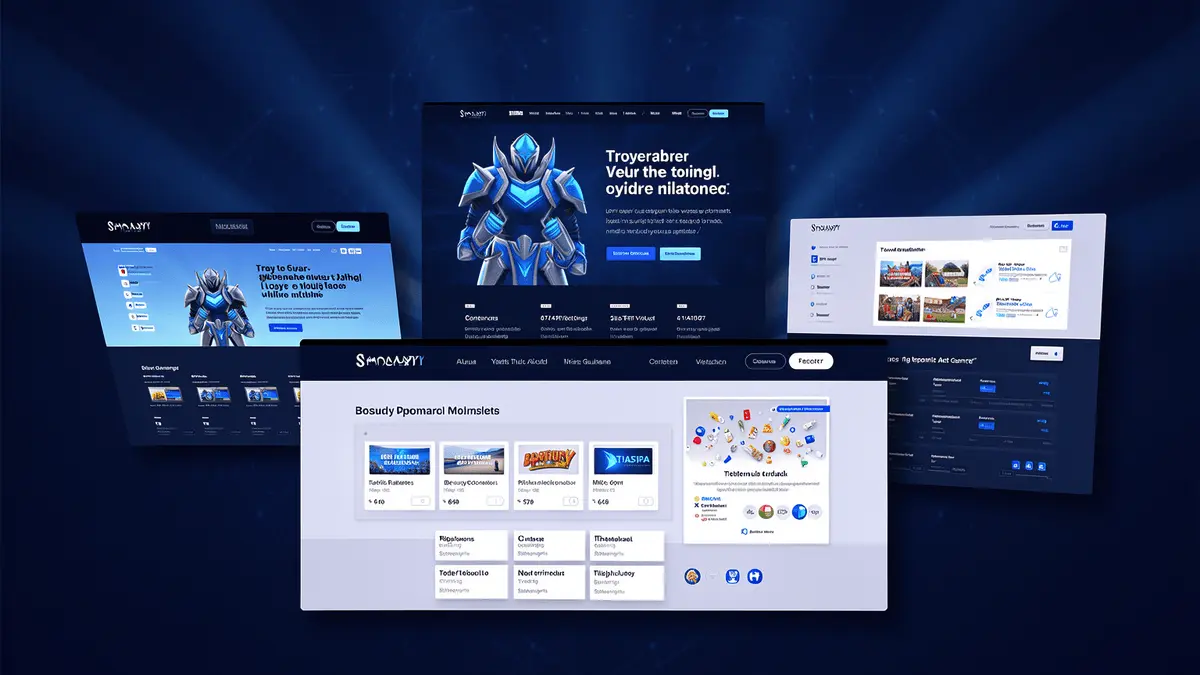 Digital interface mockups representing online gaming platforms with modern, professional design