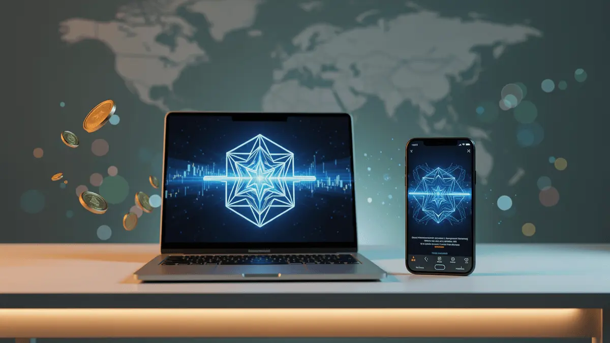 Modern laptop and mobile phone displaying online betting platform interfaces with ambient blue lighting.