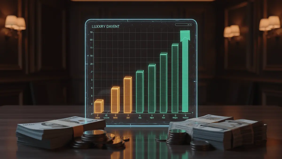 Luxury digital payment display with gold bar charts and banknotes symbolizing online casino payouts