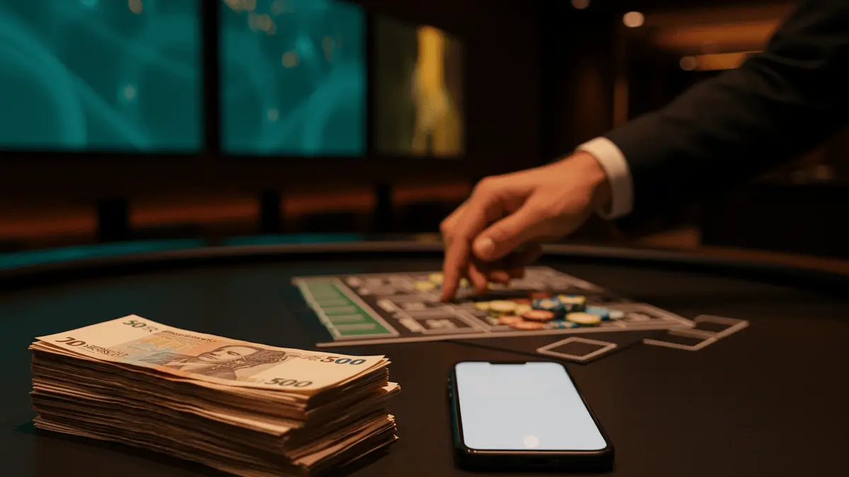 Modern betting environment with UK pound notes and smartphone for World Cup 2026 sports betting guide