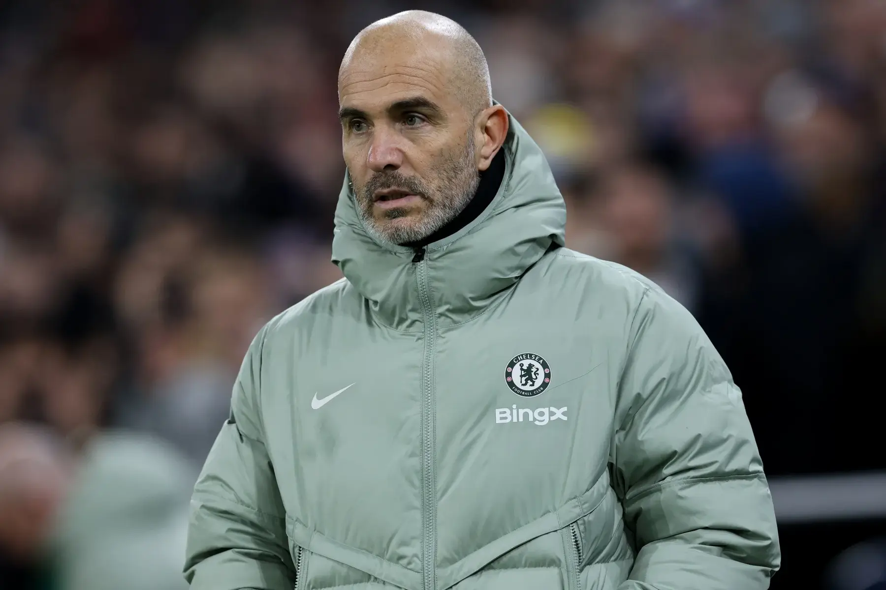 Chelsea manager Enzo Maresca on the sidelines during a match.