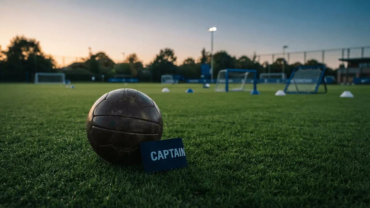 Football and captain's armband on training ground symbolizing leadership at Chelsea FC