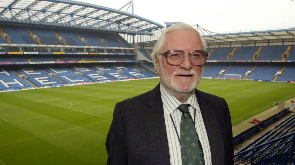 Ken Bates in front of the Chelsea football stadium.