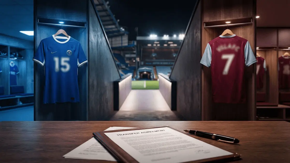 Chelsea and Aston Villa jerseys representing Nicolas Jackson's potential £65m transfer between clubs