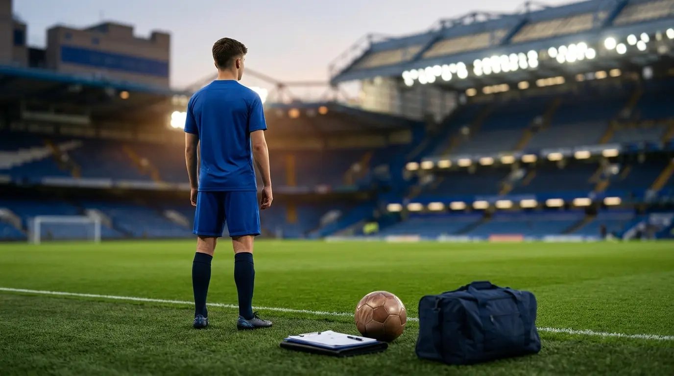 Chelsea academy striker preparing for a loan move under stadium lights