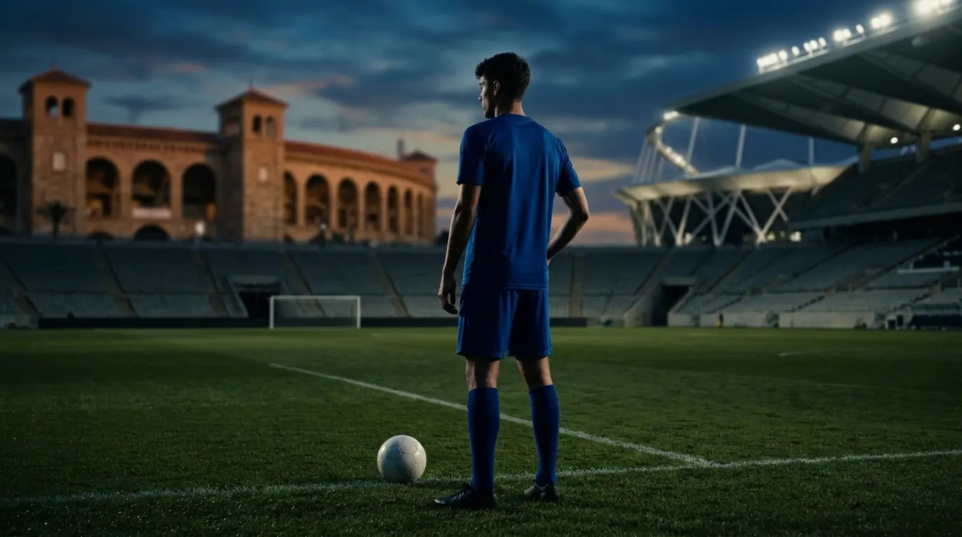 Anonymous Chelsea defender standing in an empty stadium as loan options emerge