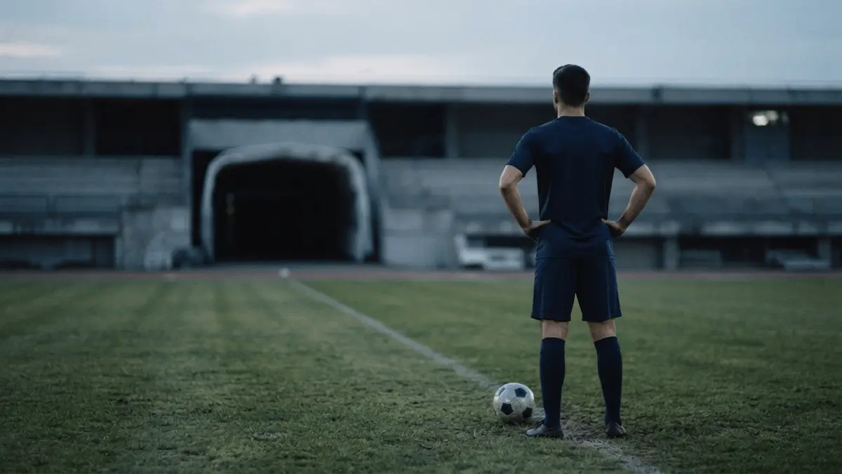 Unidentified footballer standing alone on a training pitch, symbolising uncertainty over a potential Chelsea loan move