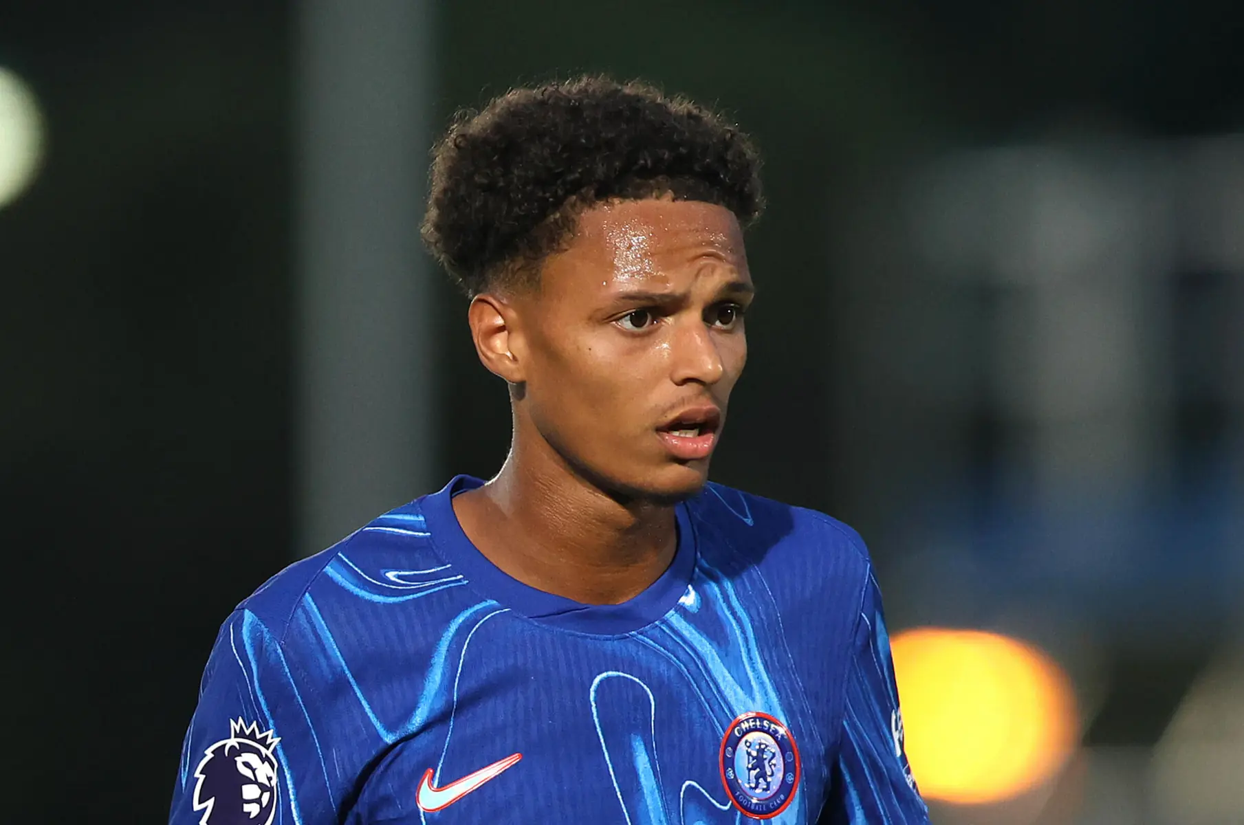 Omari Kellyman wearing a blue Chelsea FC home kit during a match