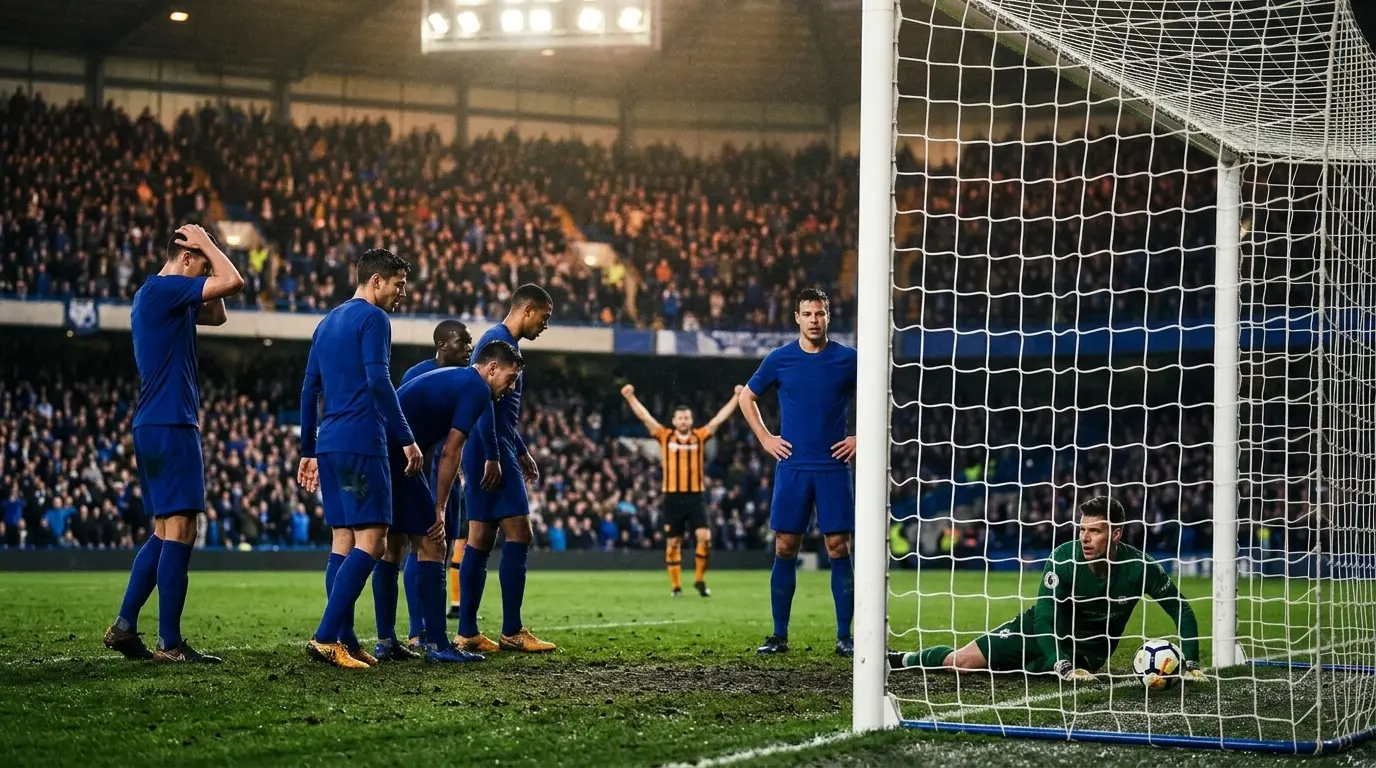 Chelsea defenders regroup after conceding during a tense Stamford Bridge draw with Hull City