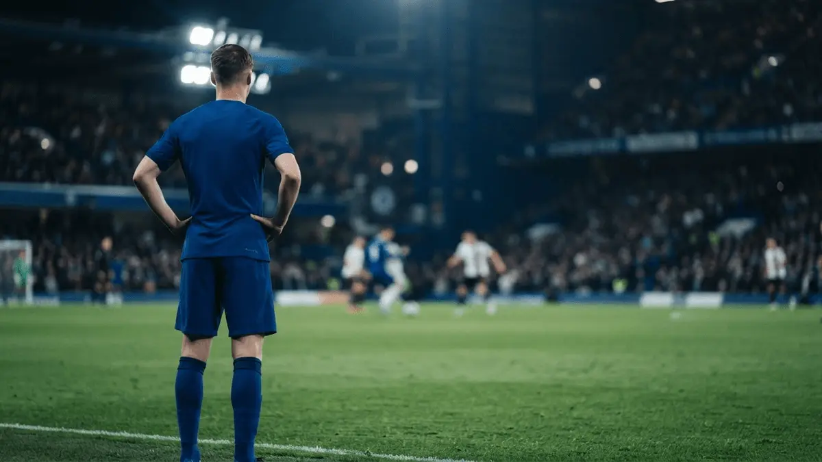 Anonymous Chelsea winger watching Premier League action from the touchline at Stamford Bridge