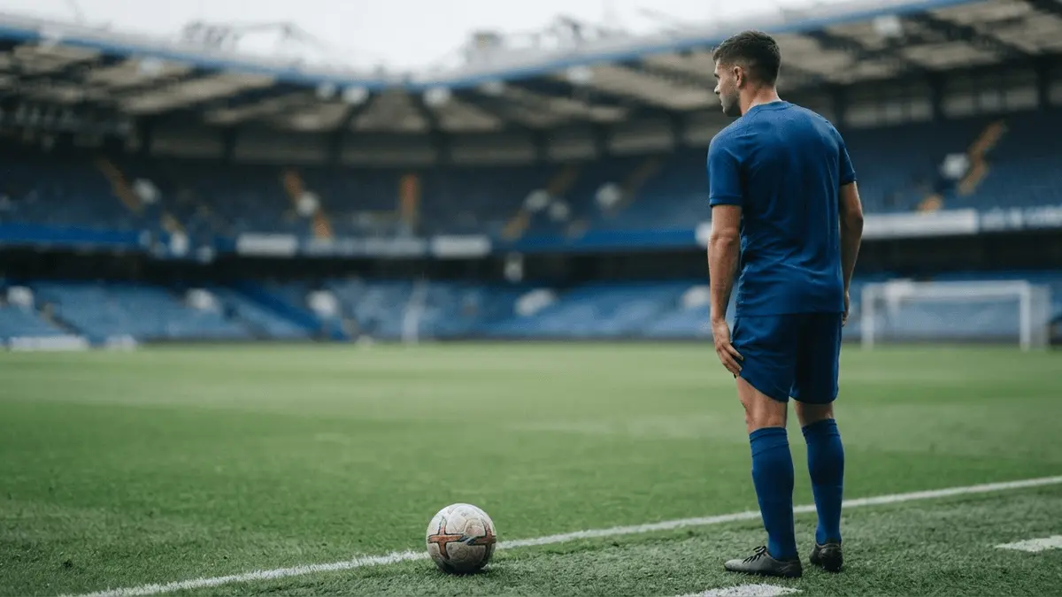Generic Chelsea-style footballer recovering by the pitch ahead of a possible Bournemouth return
