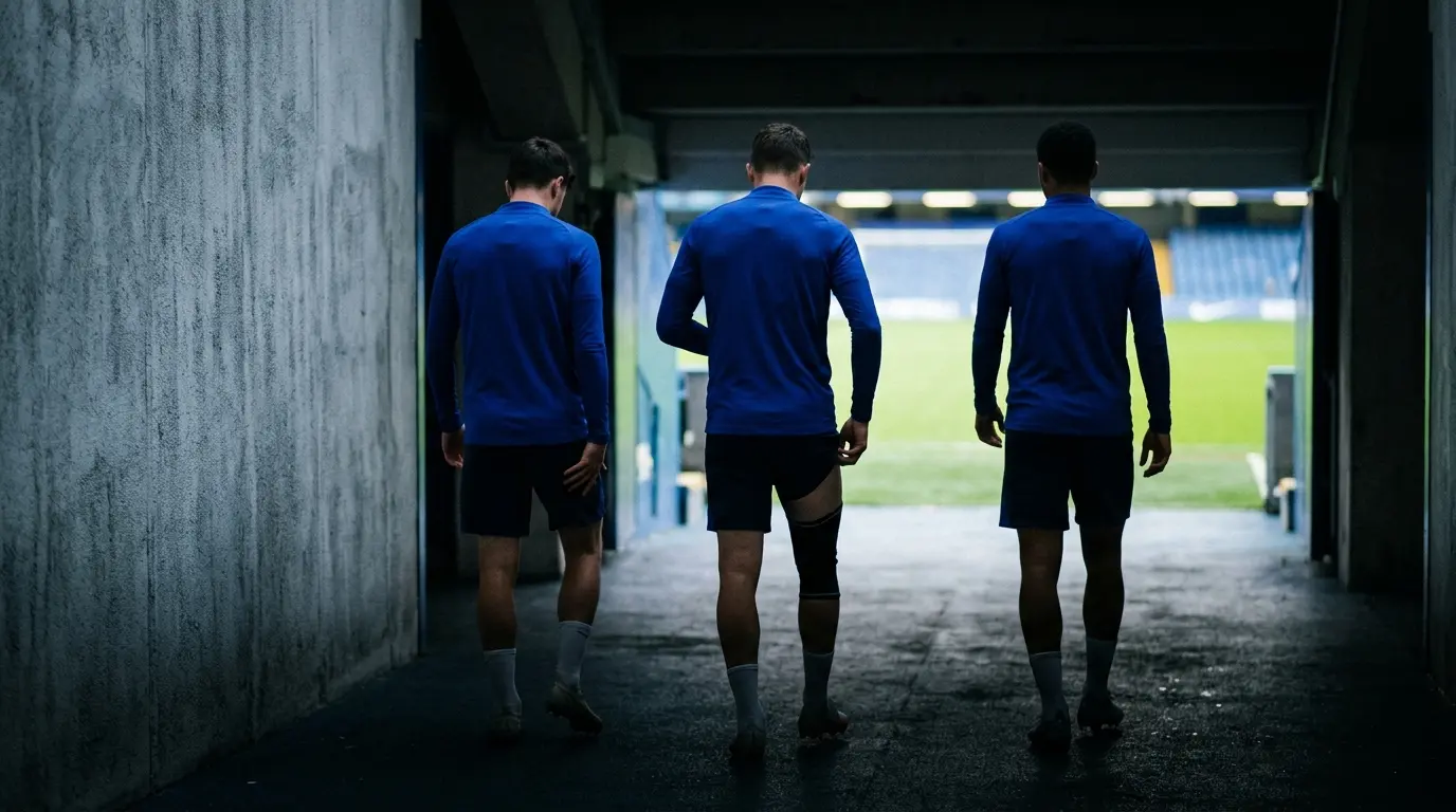Three Chelsea players represented in a stadium tunnel ahead of a potential return from injury