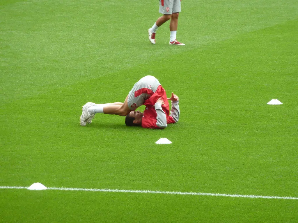 Cesc Fabregas lying on the grass during a training session